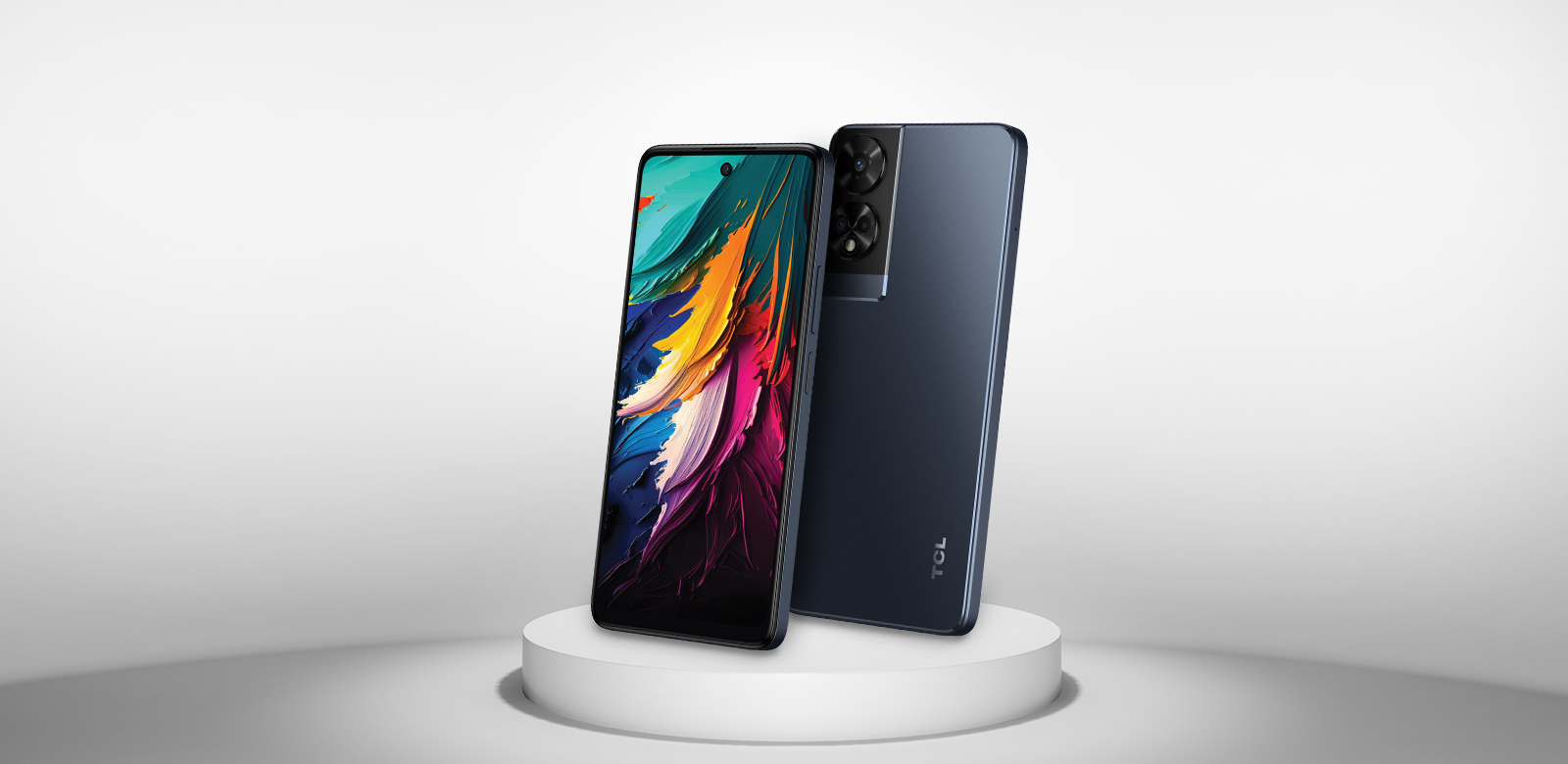 Phone displayed on small pedestal