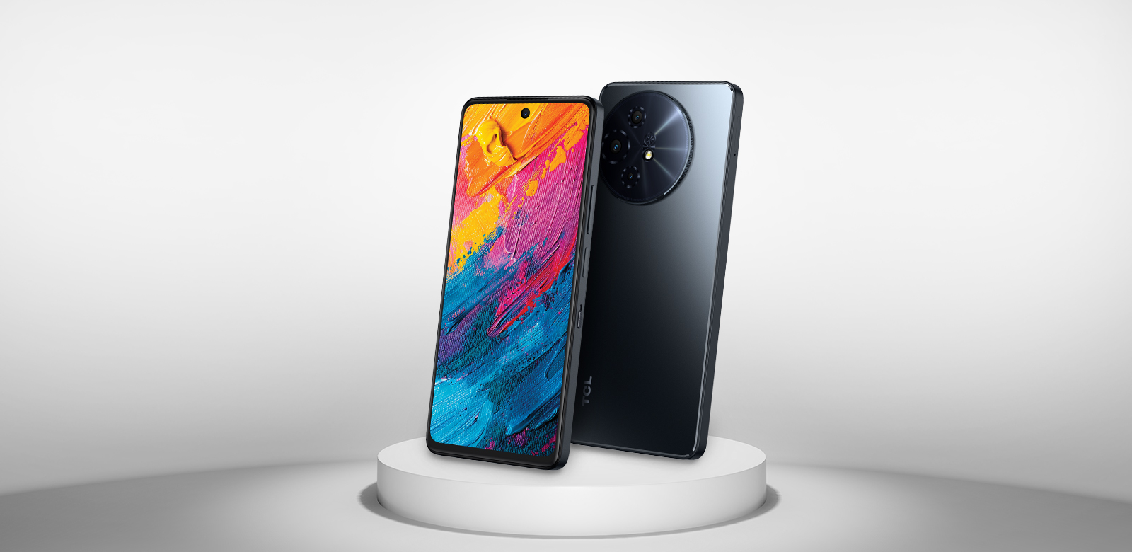 Phone displayed on small pedestal