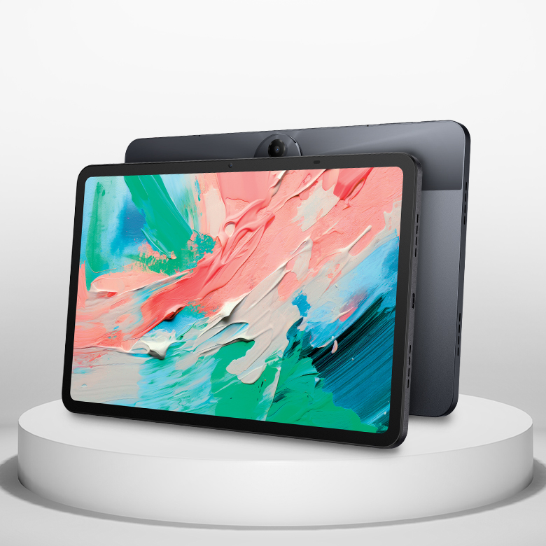 tablet displayed on pedestal