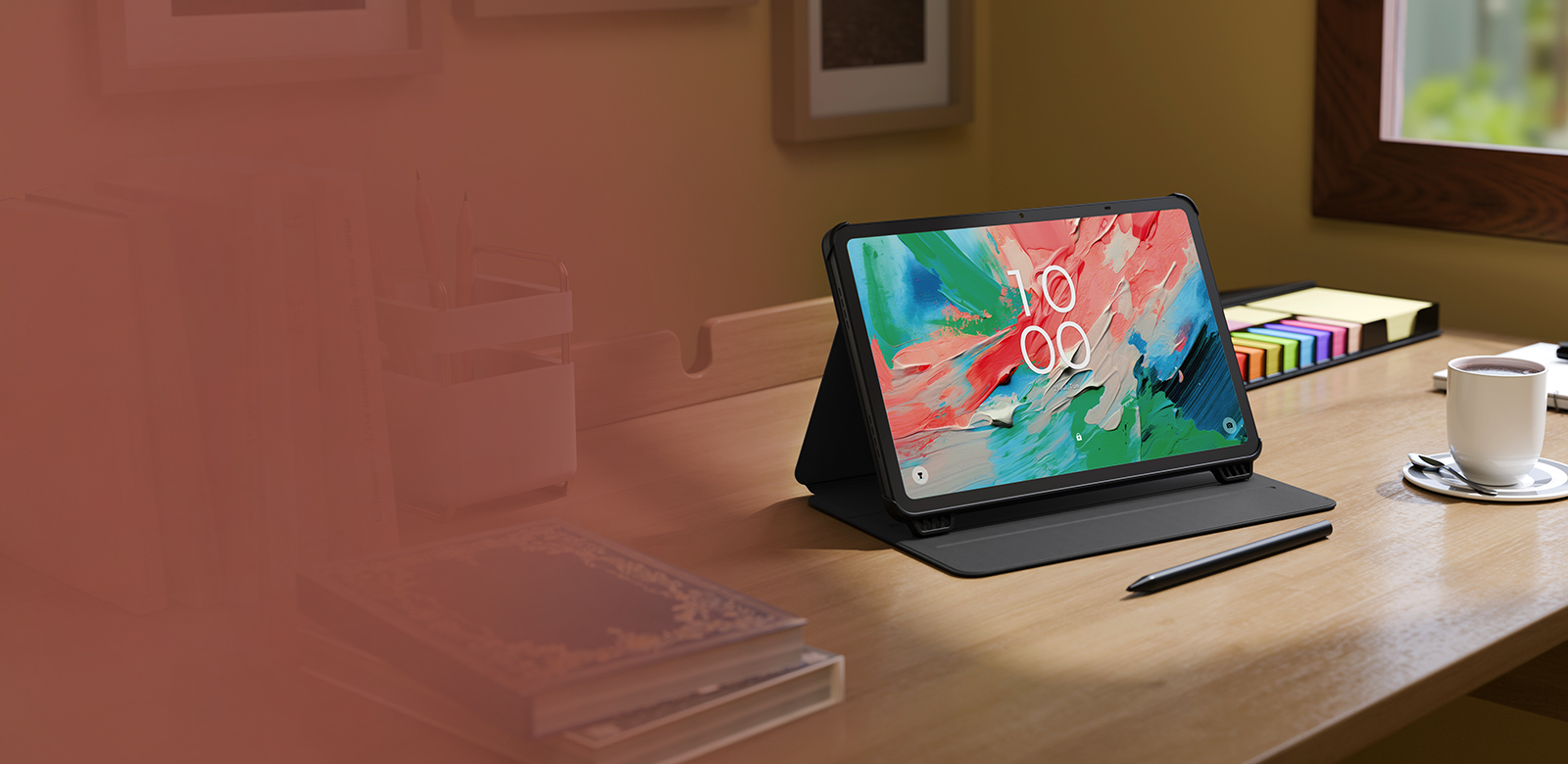 tablet on table in foldable case