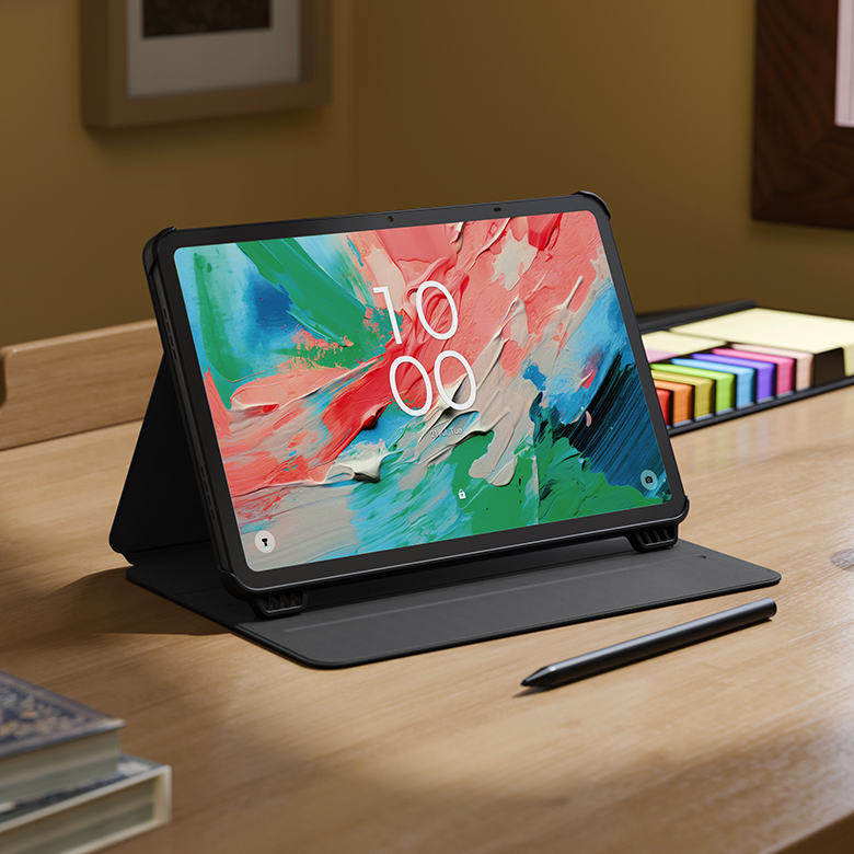 tablet on table in foldable case